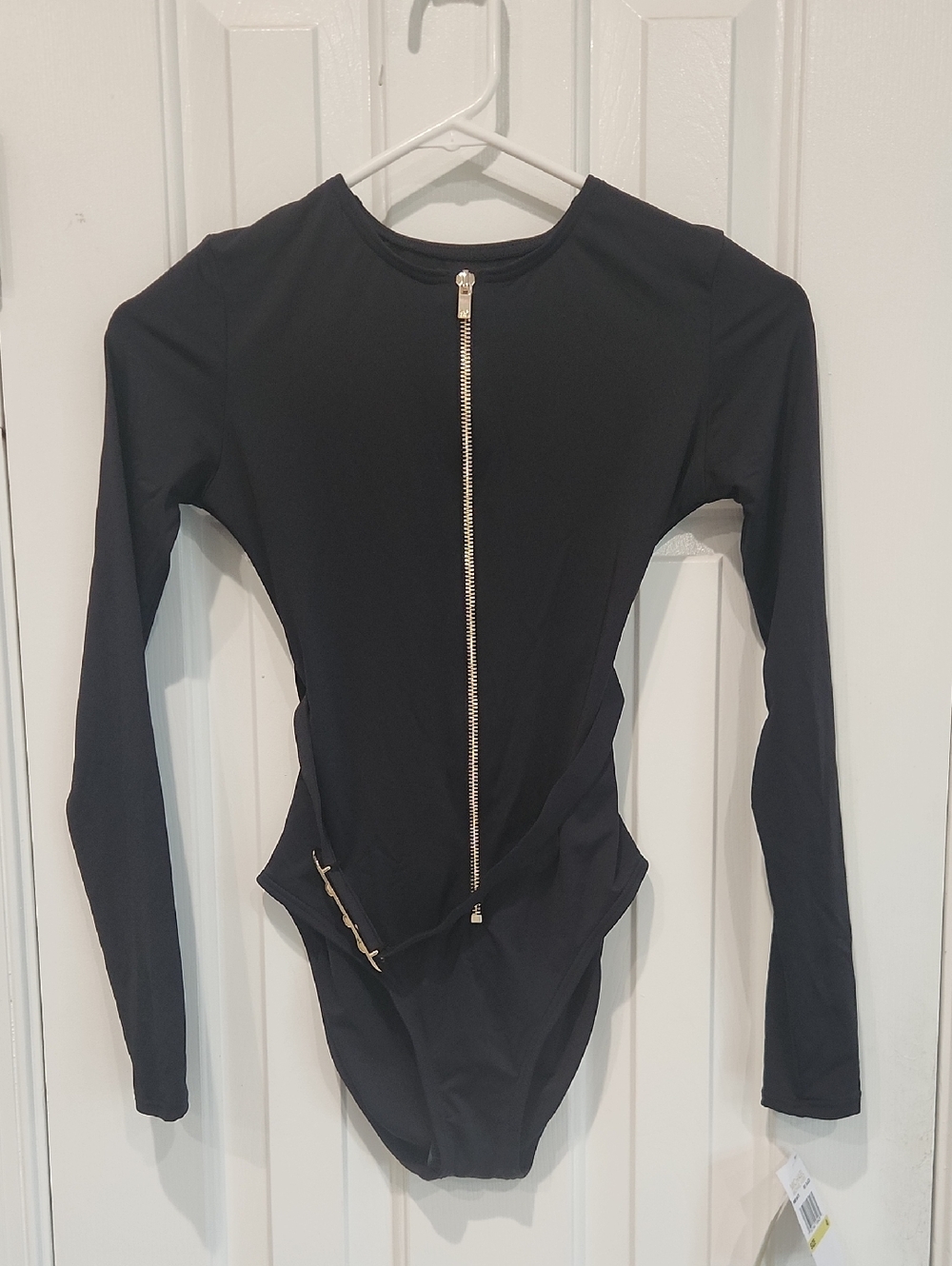 Black Long Sleeve Zip-Front Swimsuit